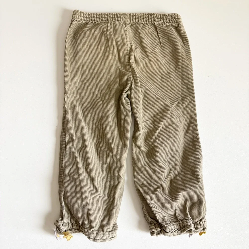 Gymboree Girls Y2K Vintage Olive Green Floral Embroidered Corduroy Pants Size 4T